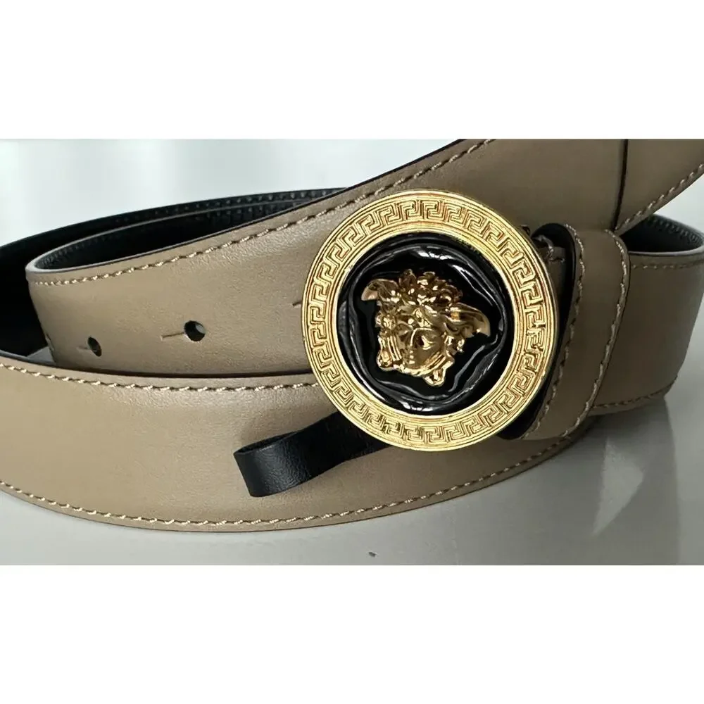 Versace Medusa-Buckle Brown Slim Calf Leather Belt 100 (40) IT 1012369 NWT $550